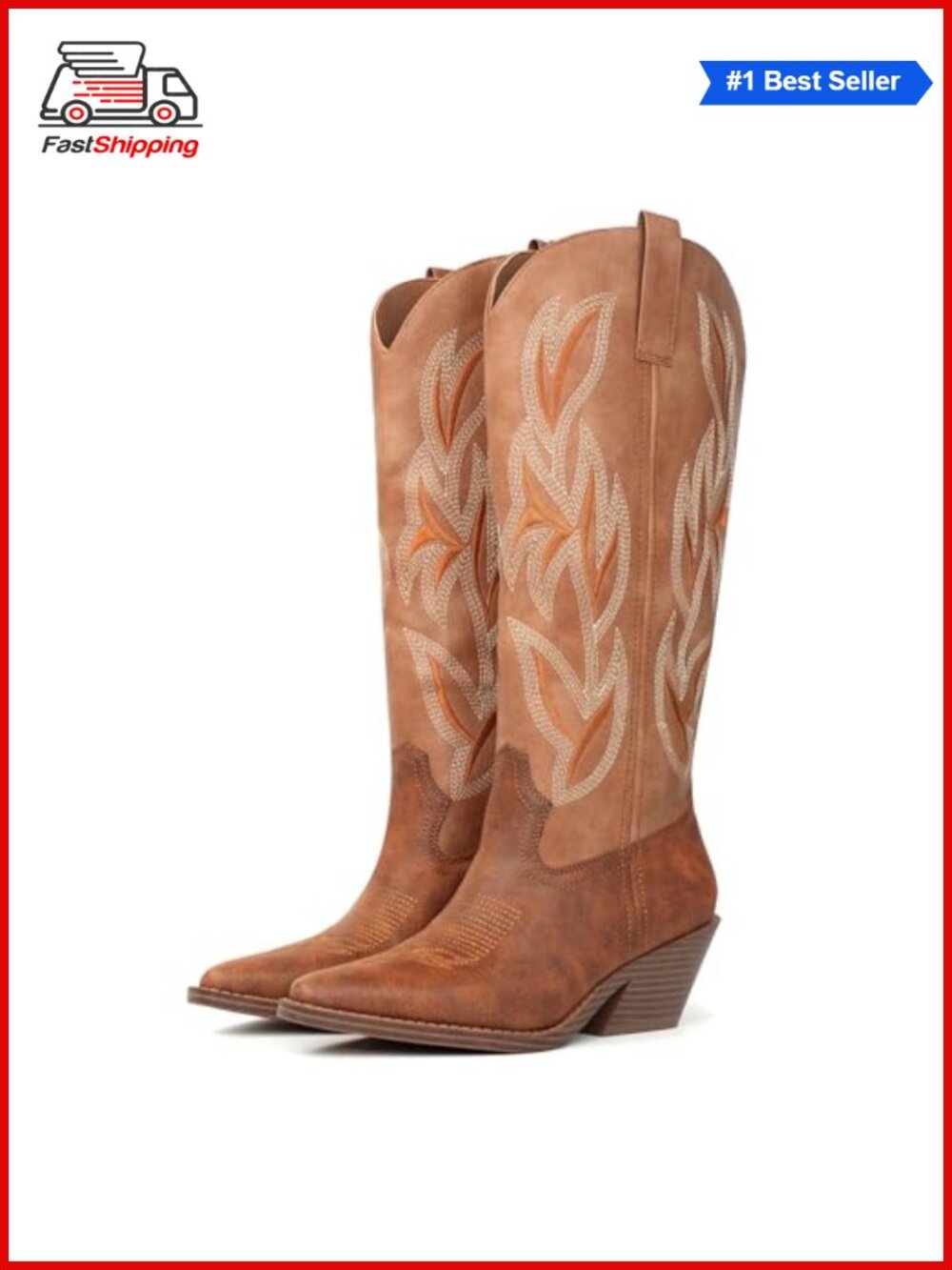 ✨Hawkwell Cowgirl Knee High Western Boots Faux Leather Snip Toe Block Heel